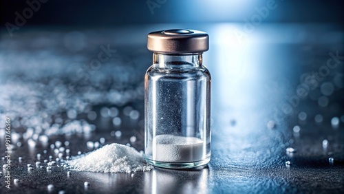 A close up image of a vial containing pharmaceutical grade Fentanyl a highly potent synthetic opioid drug commonly abused in the western world, opiate drug, substance misuse, dangerous