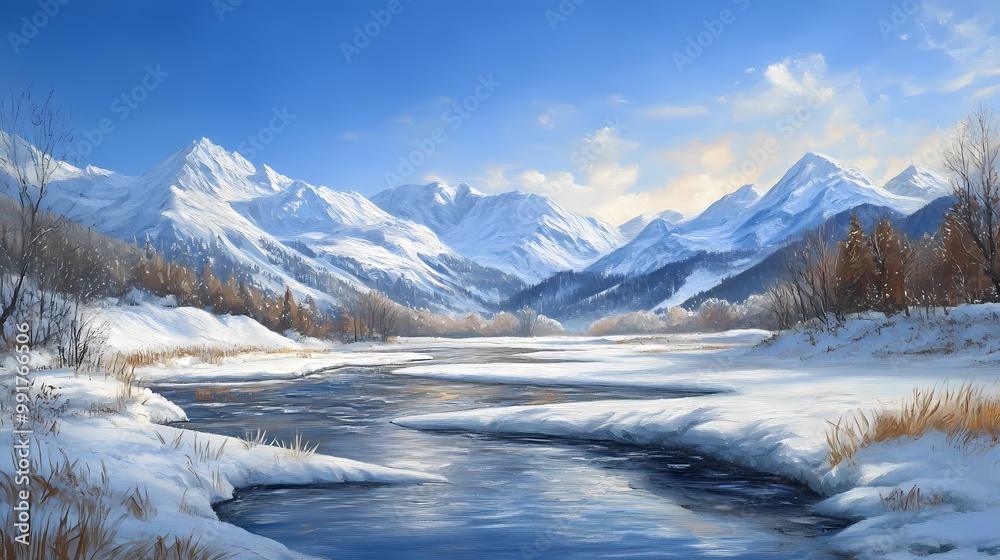 Majestic Winter Landscape Oil Painting Scene Majestic Winter Landscape Oil Painting Scene