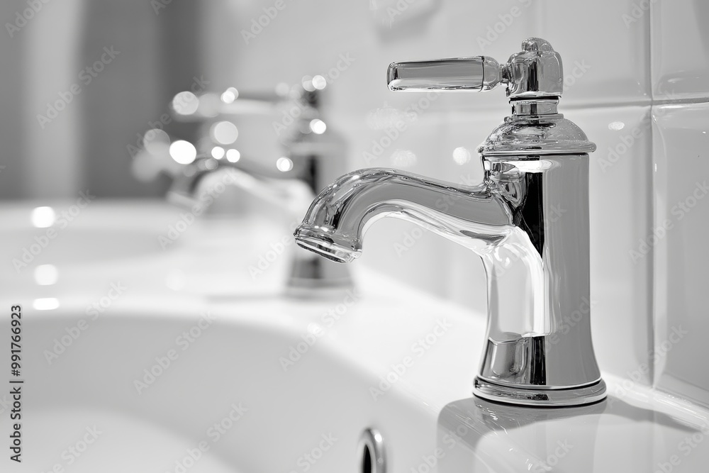 A clean and shiny tap in a modern bathroom setting reflecting elegant design and meticulous upkeep during morning routine A clean and shiny tap in a modern bathroom setting reflecting elegant design and meticulous upkeep during morning routine