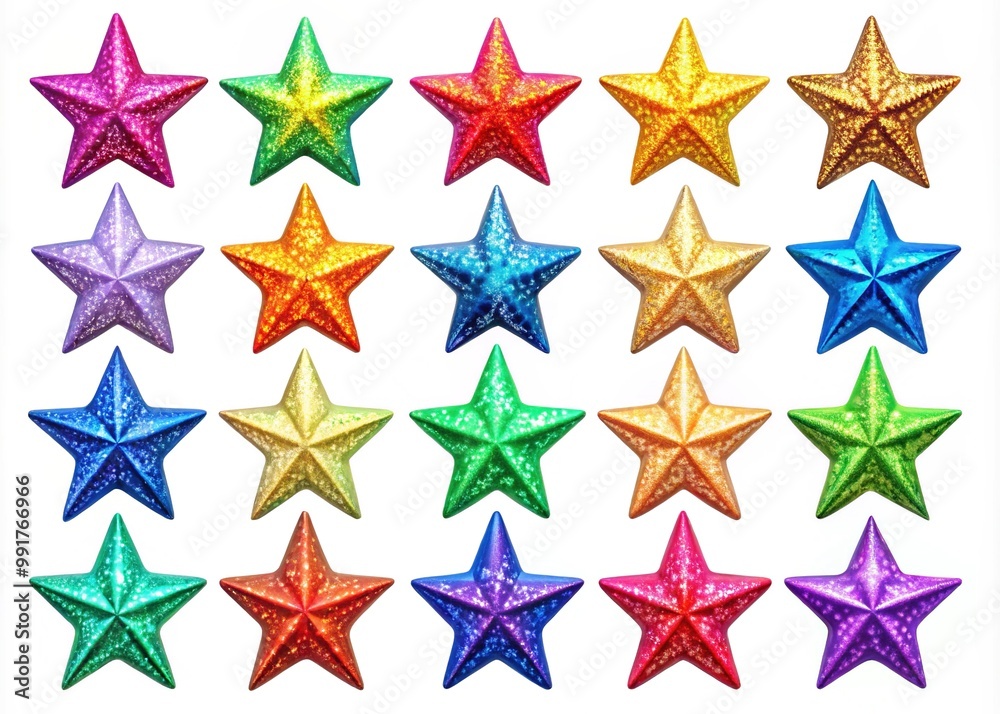 Obraz premium Colorful Clip Art Stars Set for Creative Projects, Design, Backgrounds, and Educational Materials