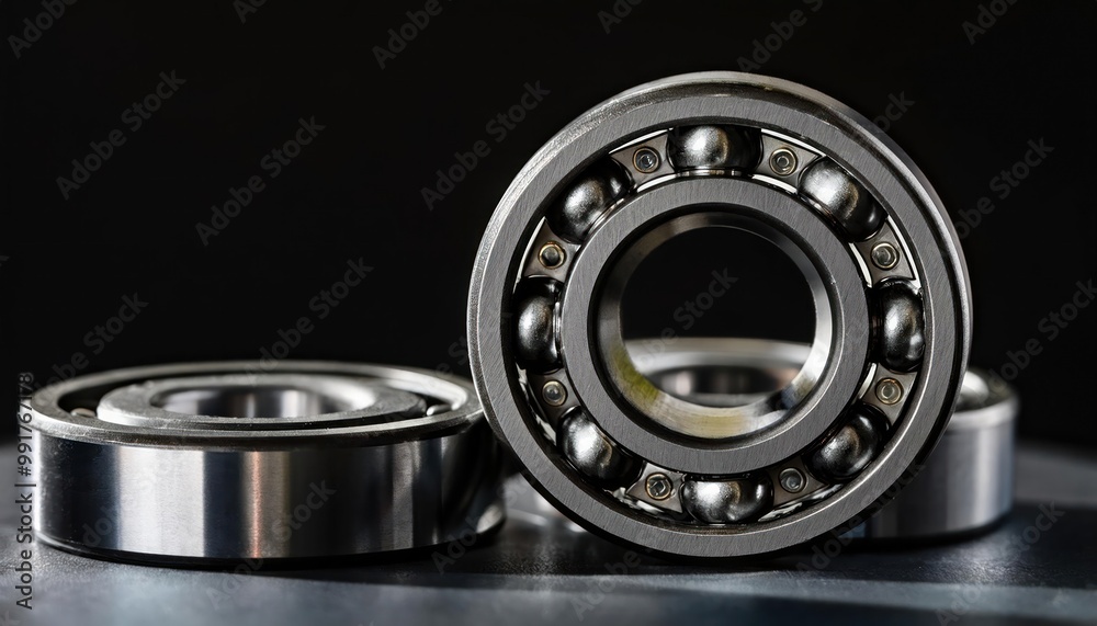Close up shot of roller bearings set against a black backdrop purposely left empty to spark Close up shot of roller bearings set against a black backdrop purposely left empty to spark