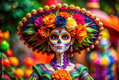 Colorful La Calavera Catrina Figurine Celebrating the Day of the Dead in Mexican Culture and Art