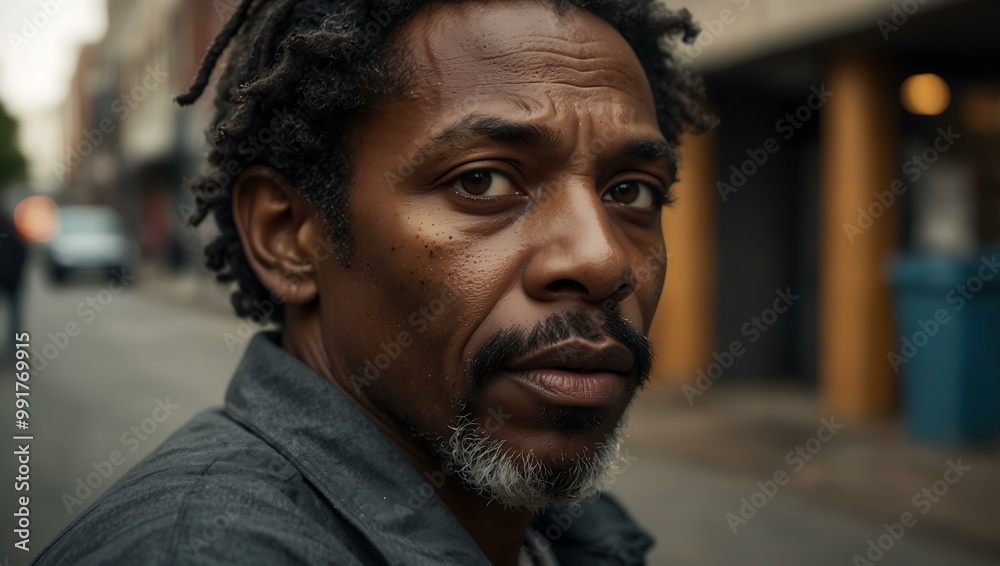 Portrait of a homeless African American man on the streets. Portrait of a homeless African American man on the streets.