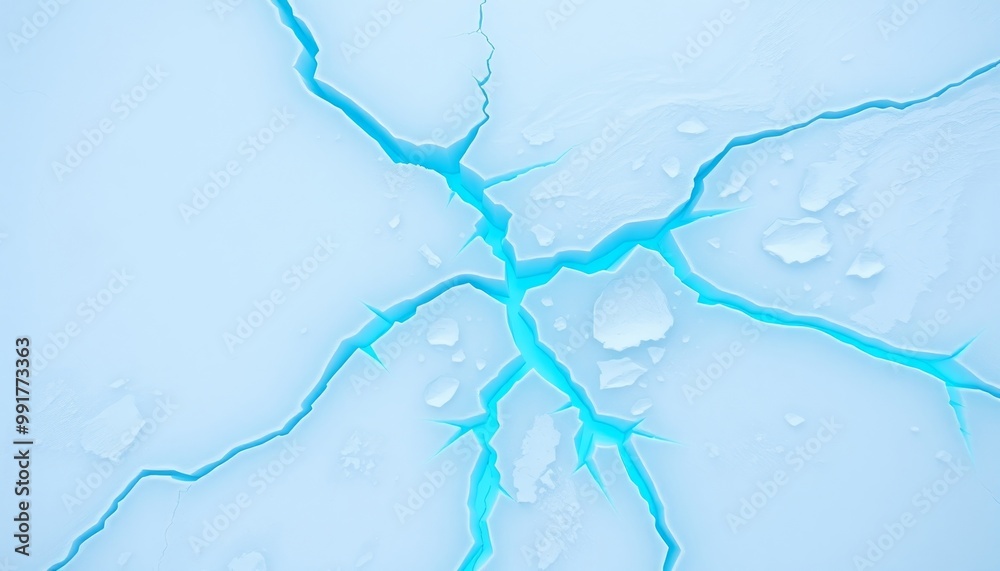Ice Cracks in Clear Blue, Ethereal Glow, Fractured Surface with Copy Space Ice Cracks in Clear Blue, Ethereal Glow, Fractured Surface with Copy Space