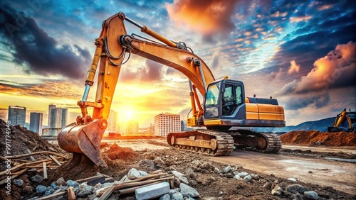 Wallpaper Mural Heavy machinery drag line excavator working in a construction site with dirt and debris in focus Torontodigital.ca