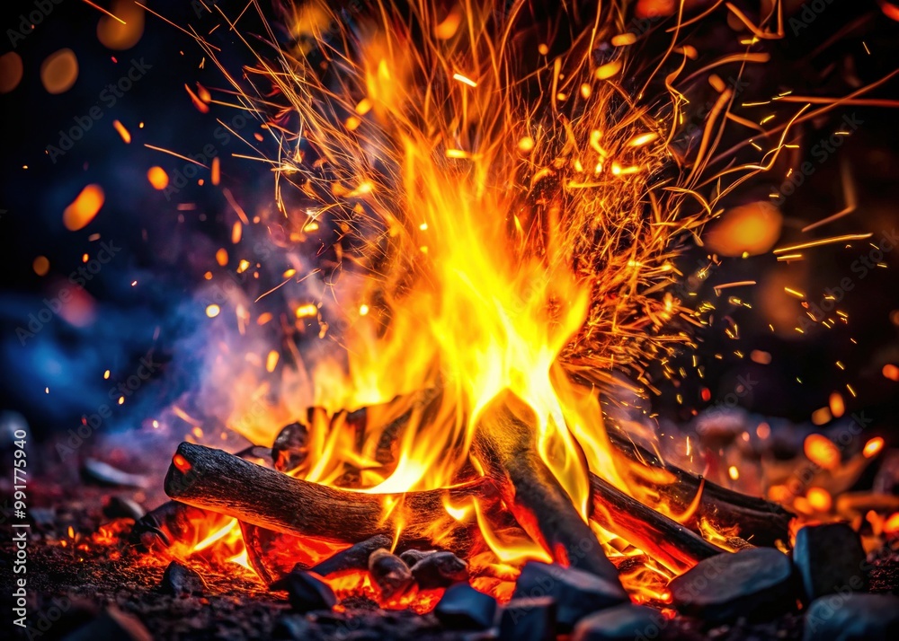 Intense Magnesium Fire Igniting with Brilliant Sparks and Bright Light Against a Dark Background Intense Magnesium Fire Igniting with Brilliant Sparks and Bright Light Against a Dark Background
