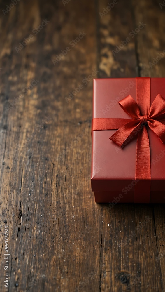 Red gift box on a wooden surface. Red gift box on a wooden surface.