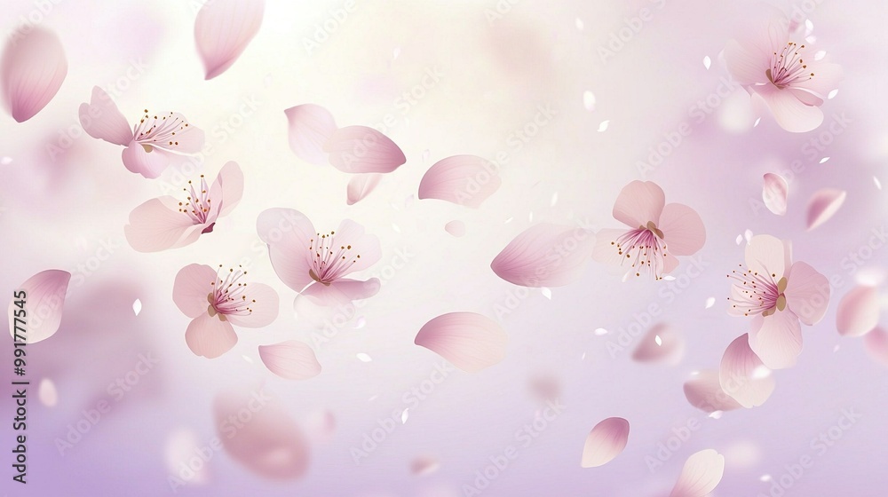 A bunch of pink flowers hovering against a gradient of purple and white on a blurred sky background A bunch of pink flowers hovering against a gradient of purple and white on a blurred sky background