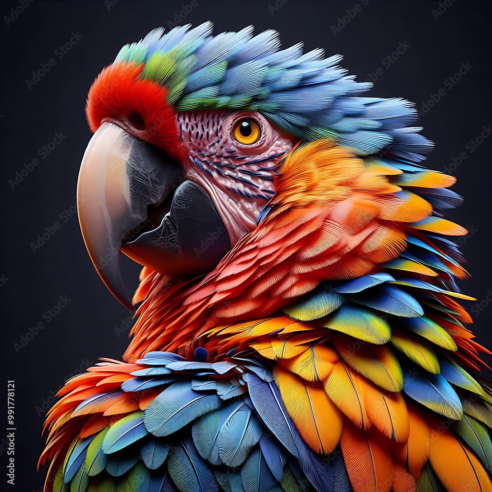 Fototapeta premium Colorful Parrot , detailed and realistic , Rainbow , Poster for Home Decor, T-Shirt Design, Music Cover Art, Wallpaper , and Art Background