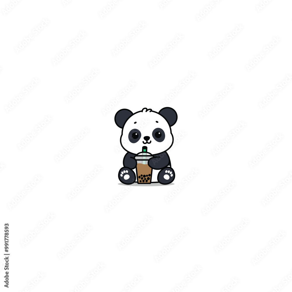 Cute panda with bubble tea cartoon, vector illustration Cute panda with bubble tea cartoon, vector illustration