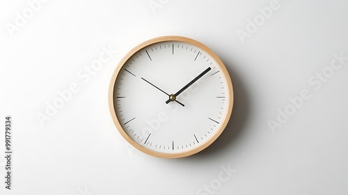 Wallpaper Mural Simple wooden analog clock on a white wall, showing the time as 300. Torontodigital.ca