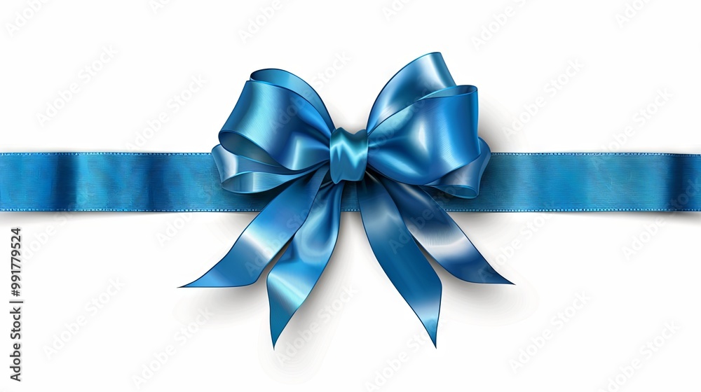 A realistic blue bow made of shiny satin and ribbon, presented as a horizontal line with a shadow, perfect for decorating greeting cards, websites, or gift cards A realistic blue bow made of shiny satin and ribbon, presented as a horizontal line with a shadow, perfect for decorating greeting cards, websites, or gift cards