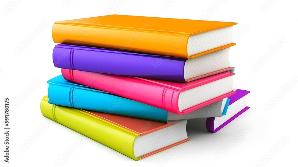 Bold colored books neatly stacked on a white backdrop Bold colored books neatly stacked on a white backdrop