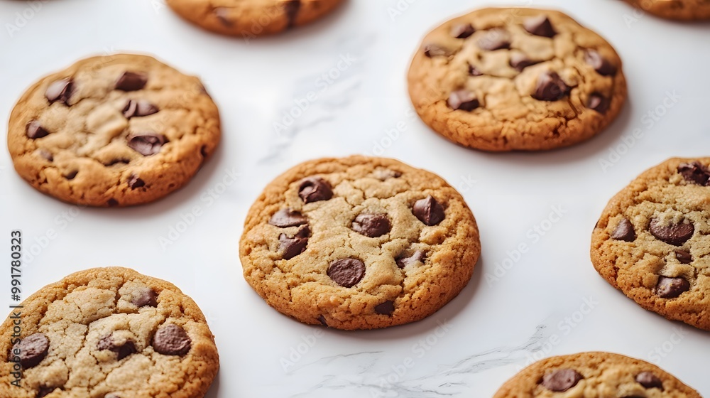 Freshly baked cookies, vibrant and golden on a white surface Freshly baked cookies, vibrant and golden on a white surface