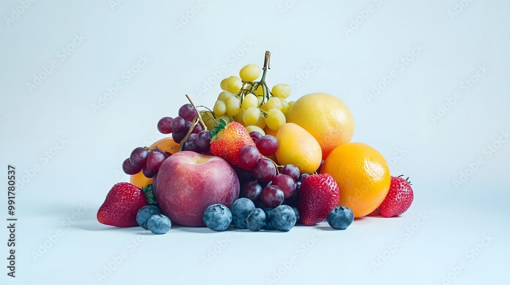 Freshly picked fruits, vibrant and juicy on a clean white background Freshly picked fruits, vibrant and juicy on a clean white background