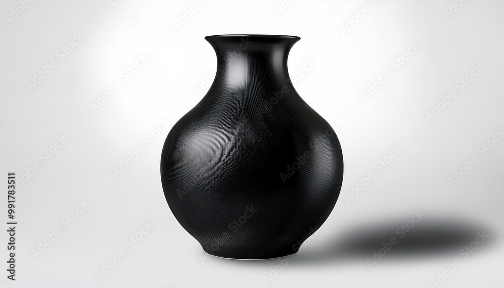 Front view of a sleek black matte ceramic vase isolated on a white transparent background Front view of a sleek black matte ceramic vase isolated on a white transparent background