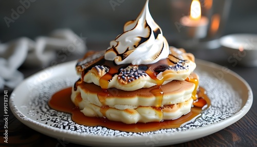 Flaming Toasted Meringue Swirls atop Indulgent Classic Baked Alaska Delight photo