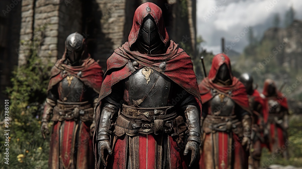 Medieval Knights in Red Armor: Fantasy Warriors Medieval Knights in Red Armor: Fantasy Warriors