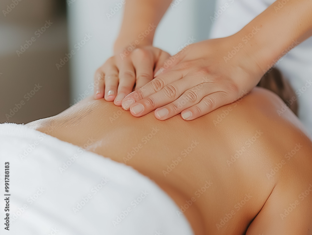 A skilled therapist provides a gentle back massage to a client who is lying face down, promoting relaxation and relieving tension during a spa session A skilled therapist provides a gentle back massage to a client who is lying face down, promoting relaxation and relieving tension during a spa session