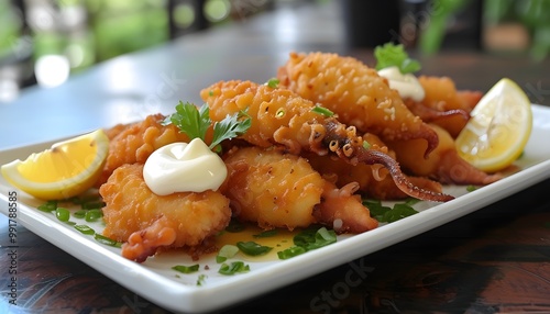 Crispy Fried Calamari with Zesty Lemon Aioli Dip photo