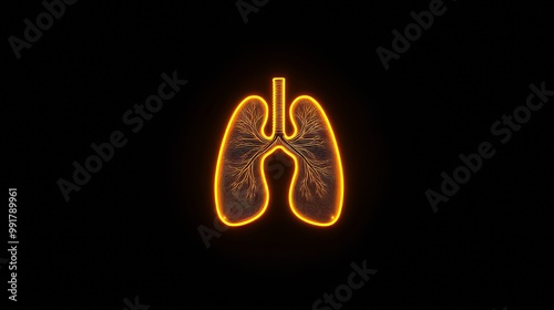 A simple orange glowing lung icon, set against a black background.