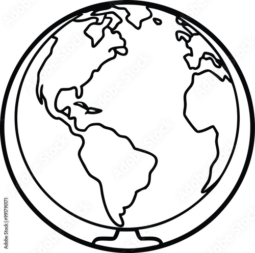 Globe and World Map Silhouette Icon - Transparent Background