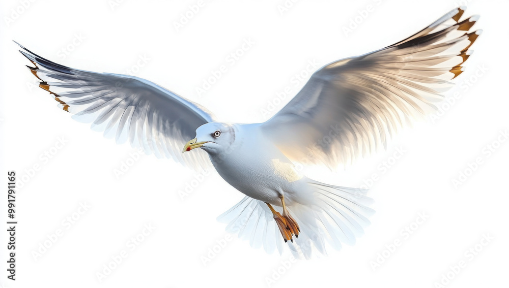Obraz premium Natural white seagull isolated on a white background, aquatic animal 