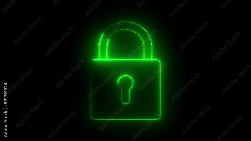 Lock icon animation by green color neon on black background. Lock icon animation by green color neon on black background.