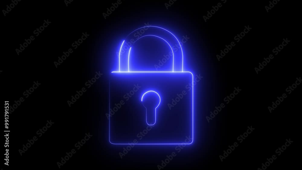 Lock icon animation by blue color neon on black background. Lock icon animation by blue color neon on black background.