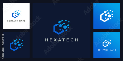 Vector of hexagon tech, logo and icon design template available, can be used in various media easily, editable