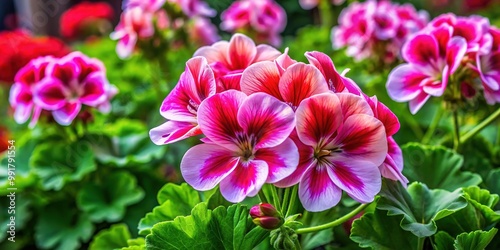 Vibrant Pelargonium Hortorum Blooms in a Garden Setting Showcasing Their Colorful Petals and Foliage