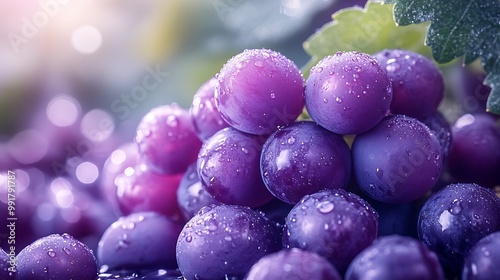 Wallpaper Mural Close-up of a bunch of ripe, purple grapes with water droplets, showcasing the beauty of nature. Torontodigital.ca