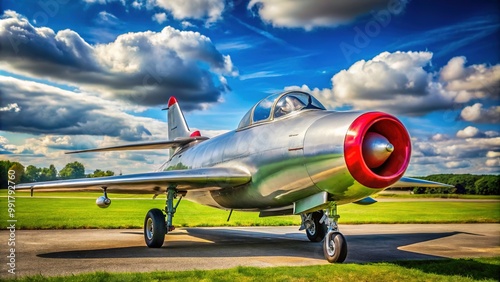 Vintage Mig-17 Fighter Jet on Display at Airshow, Showcasing Military Aviation History and Design photo