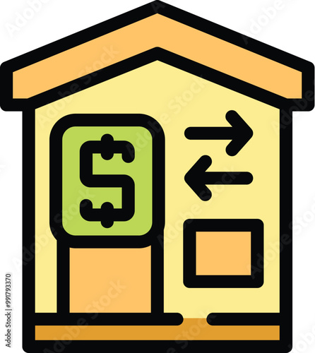 This colorful icon illustrates the concept of transferring money from a bank to a home account