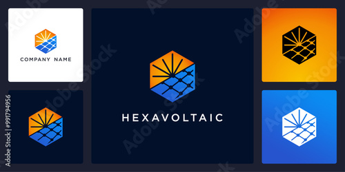 Vector of hexagon and photovoltaic, logo and icon design template available, can be used in various media easily, editable