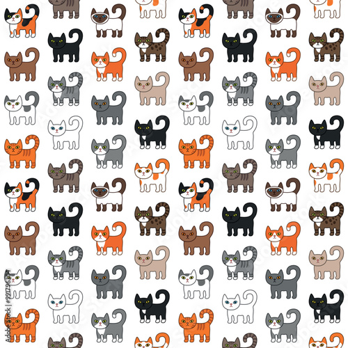 Seamless pattern with cute colorful Kittens. Creative childish texture. Great for fabric, textile Vector Illustration