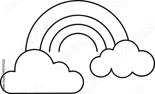 Rainbow Over a Sunny Day with Clouds Vector Illustration for Creative Kids 