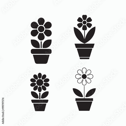 A collection of flowers in a pot icon vector design.
