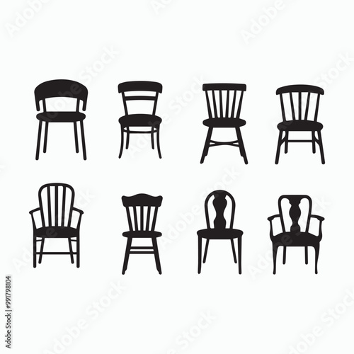 Chair silhouette icons set on white background, vector illustration.