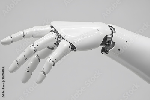 A White Robotic Hand Reaching Out, Displaying Advanced Technology and Design