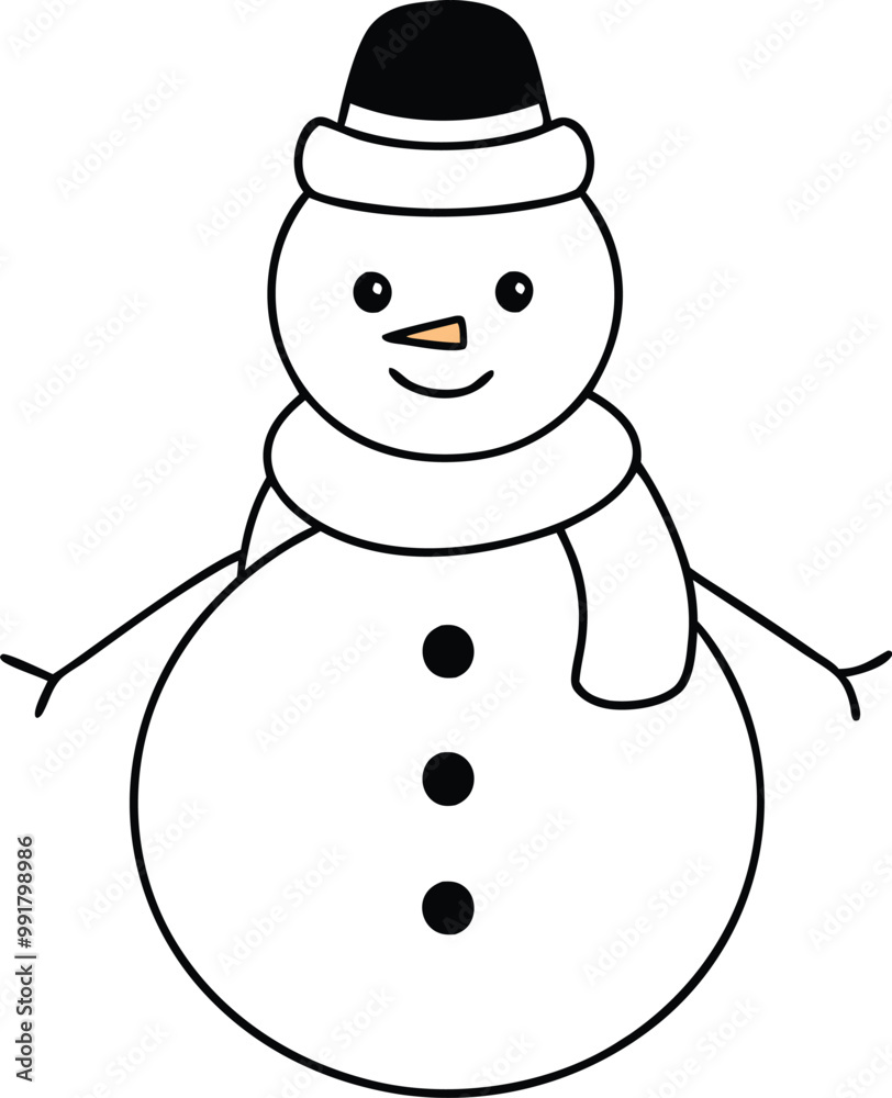 Happy Snowman in Scarf and Hat Vector Art for Kids Coloring Adventure
Happy Snowman in Scarf and Hat Vector Art for Kids Coloring Adventure