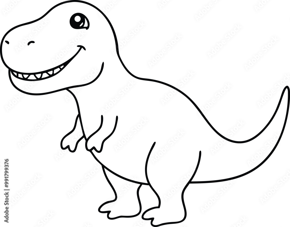 Smiling T Rex with Tiny Arms Vector Illustration for Fun Kids Coloring
