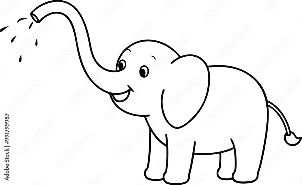 Fototapeta premium Joyful Elephant with Water Spray from Trunk Vector Illustration for Kids 