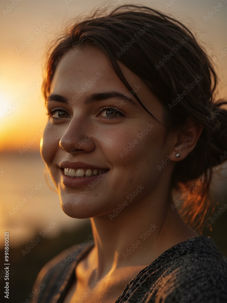 Smiling figure against a sunset backdrop. Smiling figure against a sunset backdrop.