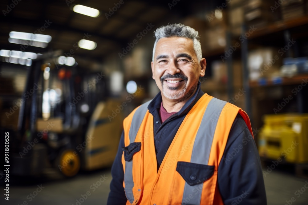 Portrait of a hispanic middle aged male warehouse worker Portrait of a hispanic middle aged male warehouse worker