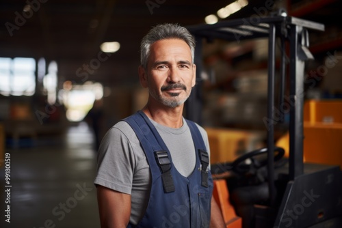 Portrait of a hispanic middle aged male warehouse worker