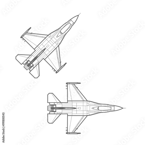 Two model F-16 Fighting Falcon. War plane, grey line icon. Falcon. War plane, grey line icon. Outline Illustration. Fighter Jet F16 Military Aircraft Vector. photo