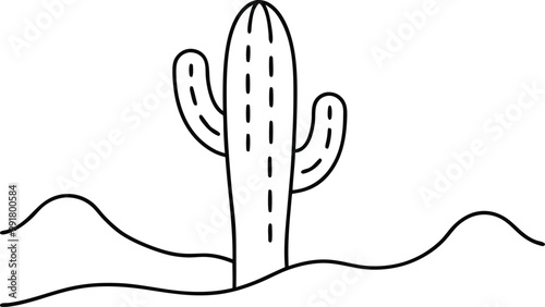 Desert Landscape with Small Cactus Vector Art for Creative Kids Coloring
