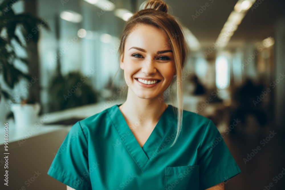 Portrait of a young nurse in scrubs at hospital Portrait of a young nurse in scrubs at hospital