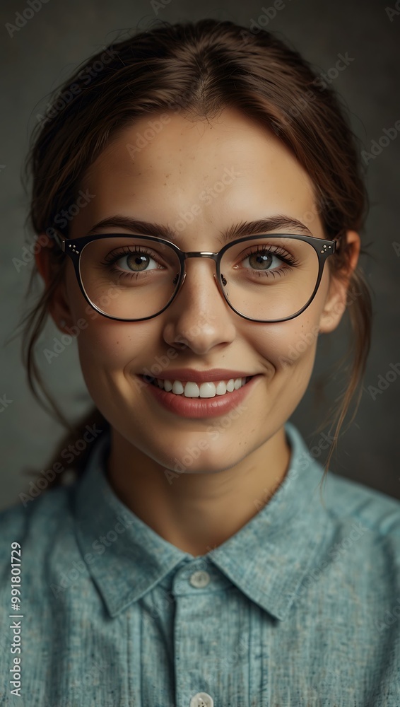 Smiling woman with glasses looking at the camera. Smiling woman with glasses looking at the camera.